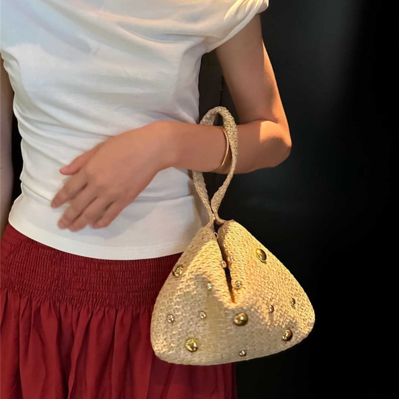 Women'S Raffia Bags - Bolsa Clutch Triangular de Palha Trançada