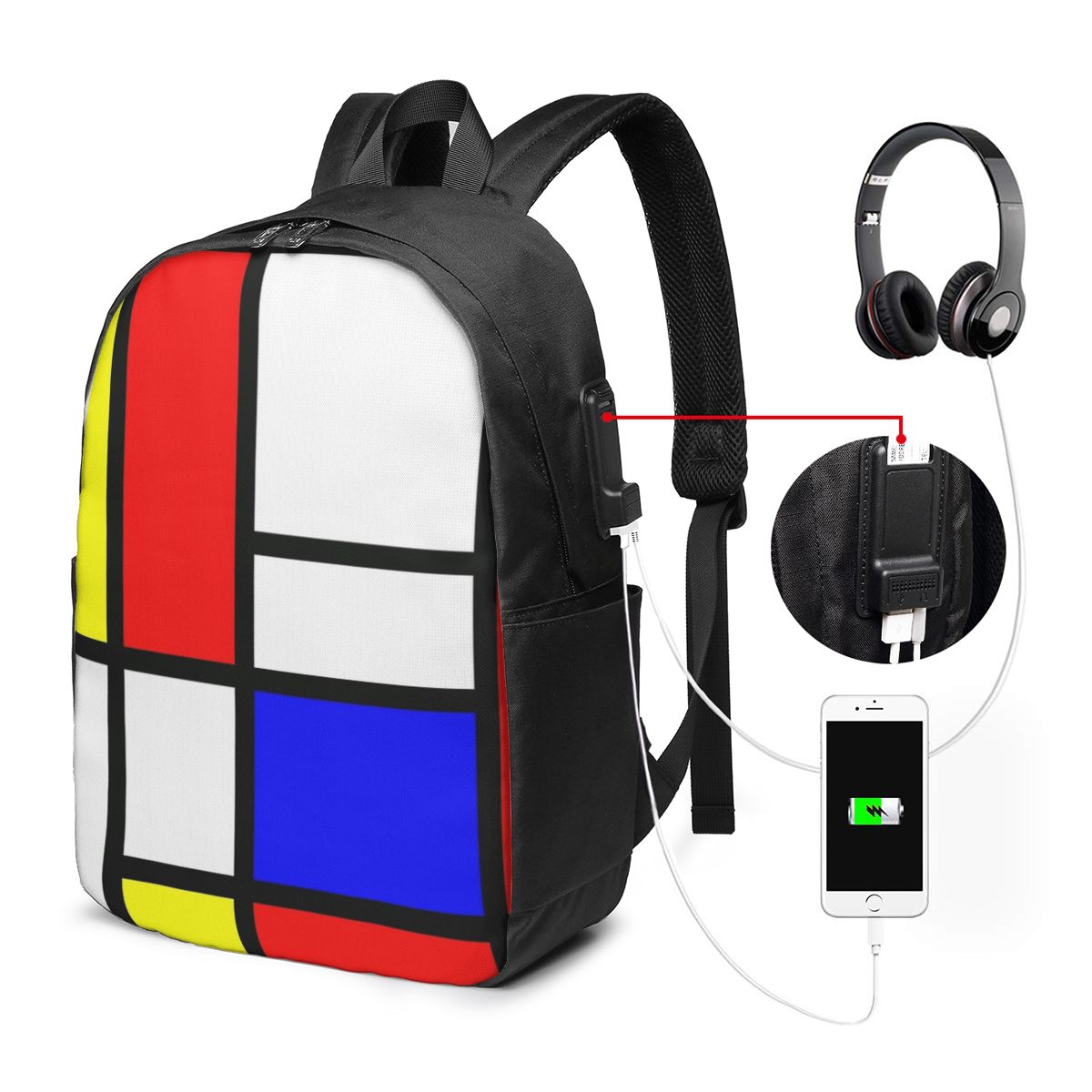 Woman In Bag - Mochila Piet Mondrian Composition para viagem,