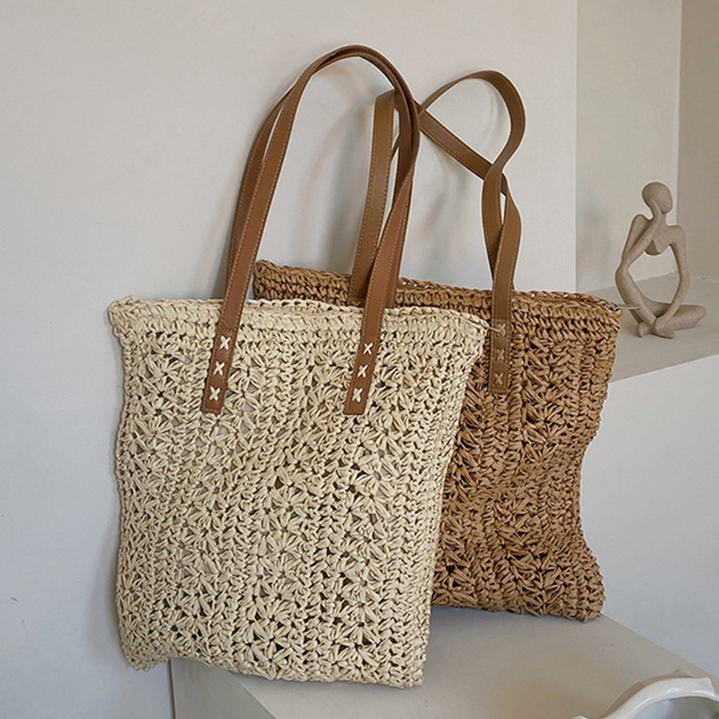 Women'S Raffia Bags - Bolsa de praia de palha oca