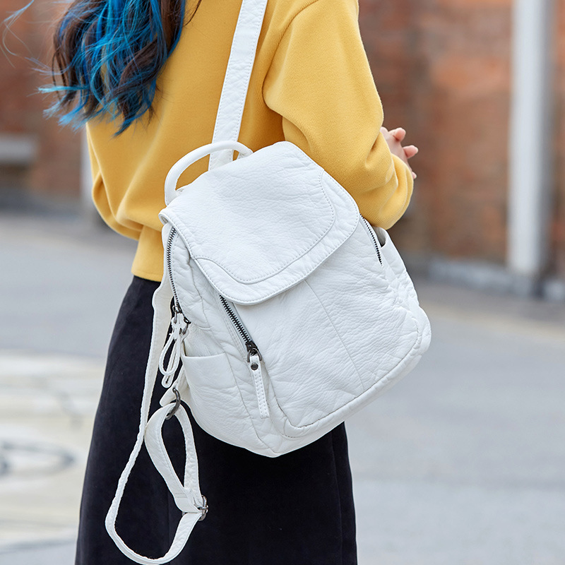 Women Bags H&M - Mochila de couro branca lavada para