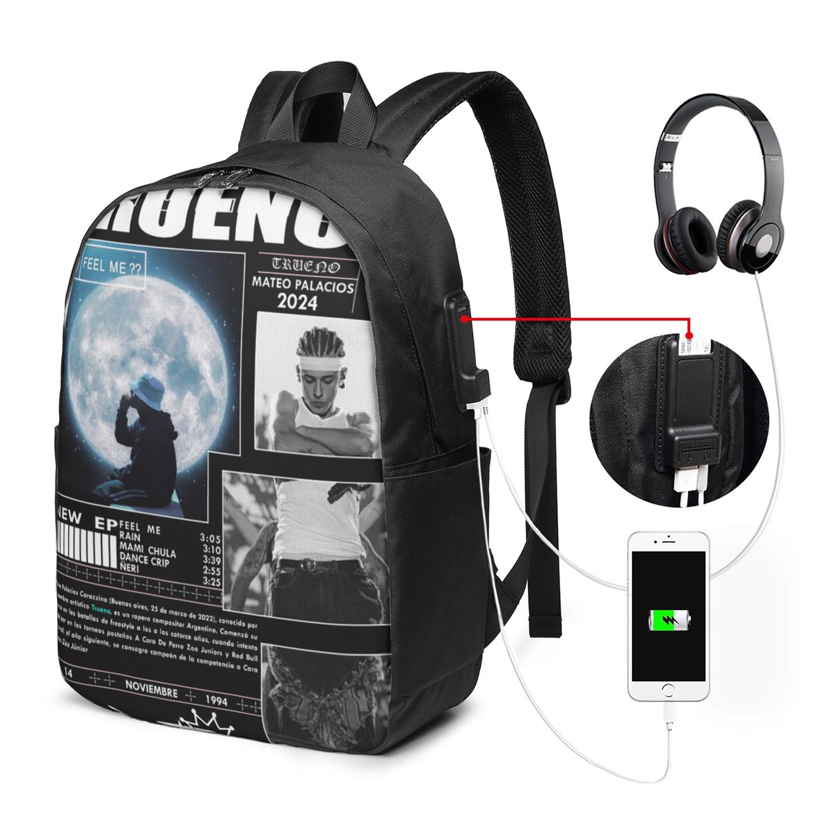 Women'S Bags Travel - Mochila Engraçada Trueno Hip Hop Rapper