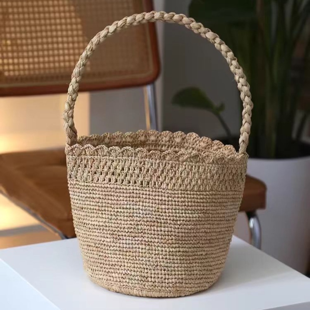 Women'S Raffia Bags - Bolsa balde de palha de crochê