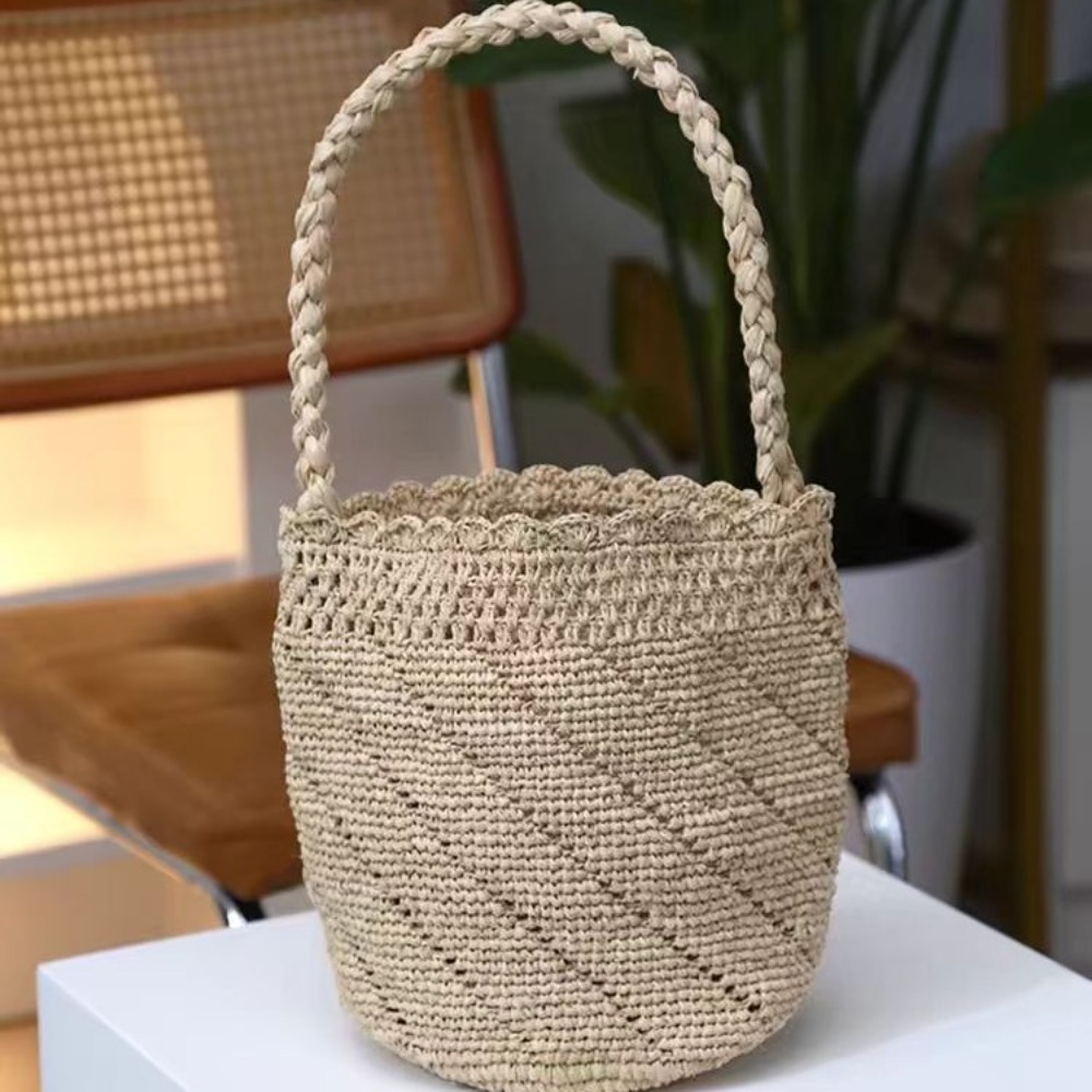 Bolsa balde de palha de crochê - Women'S Raffia Bags avaliação e preço